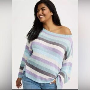 Torrid Off the Shoulder Love Yourself Striped Sweater